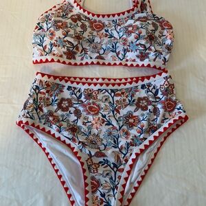 Vibrant Floral High waisted Set with Red Accents